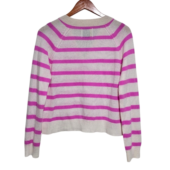 Jumper 1234 V-Neck Cashmere Sweater in Neon Pink Stripe Size Small - Picture 2 of 3
